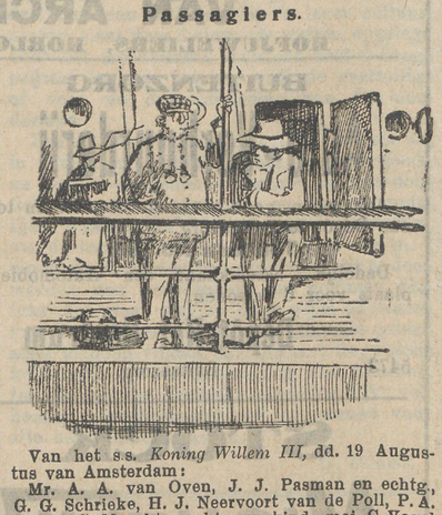 Het nieuws van den dag, 14-09-1911, listing brother H.J. Neervoort van de Poll as leaving Amsterdam for Indonesia on board the s.s. Koning Willem III.